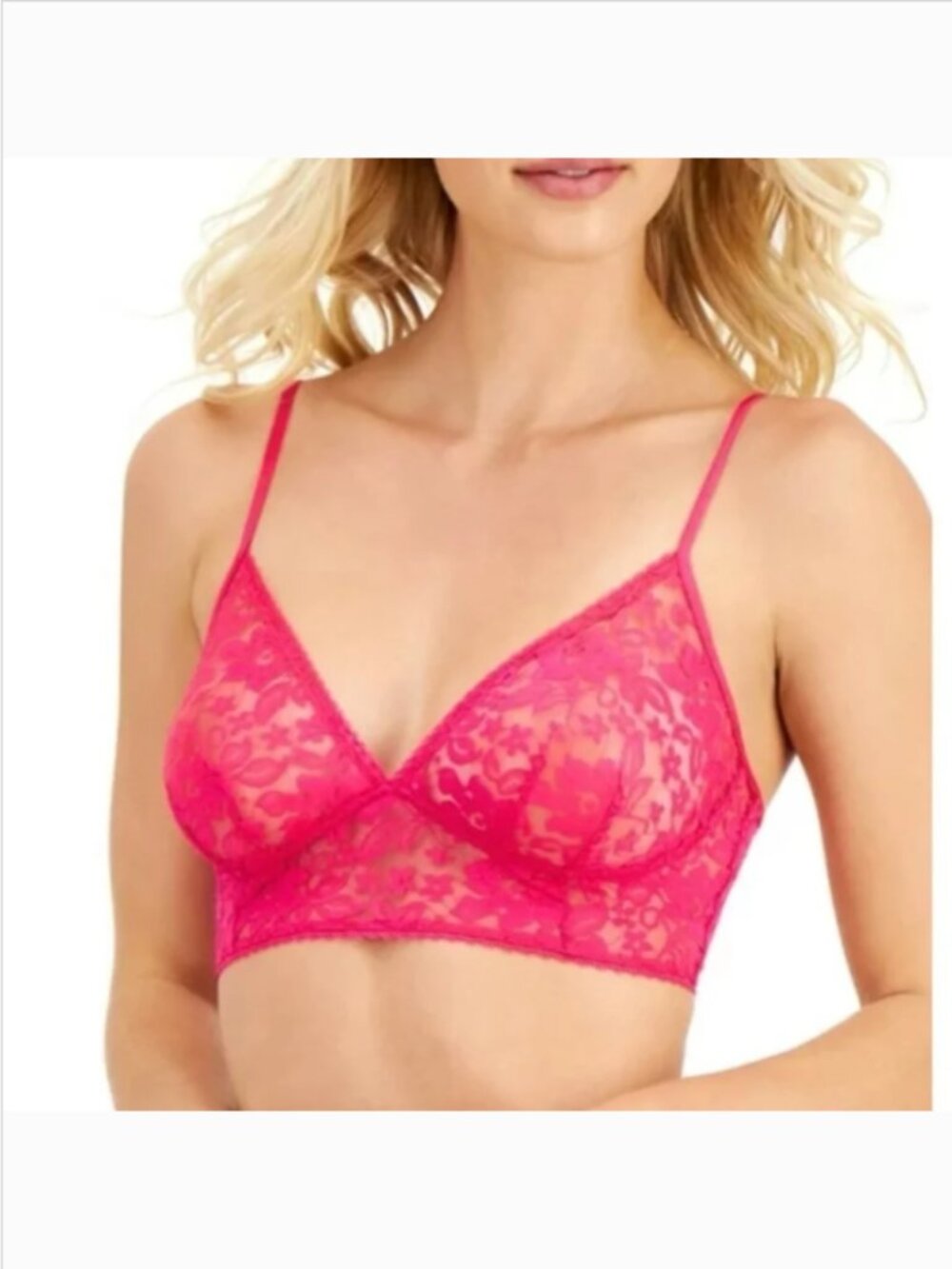 INC International Concepts Lace Unlined Bralette, Jazzy Pink - Medium - NWT